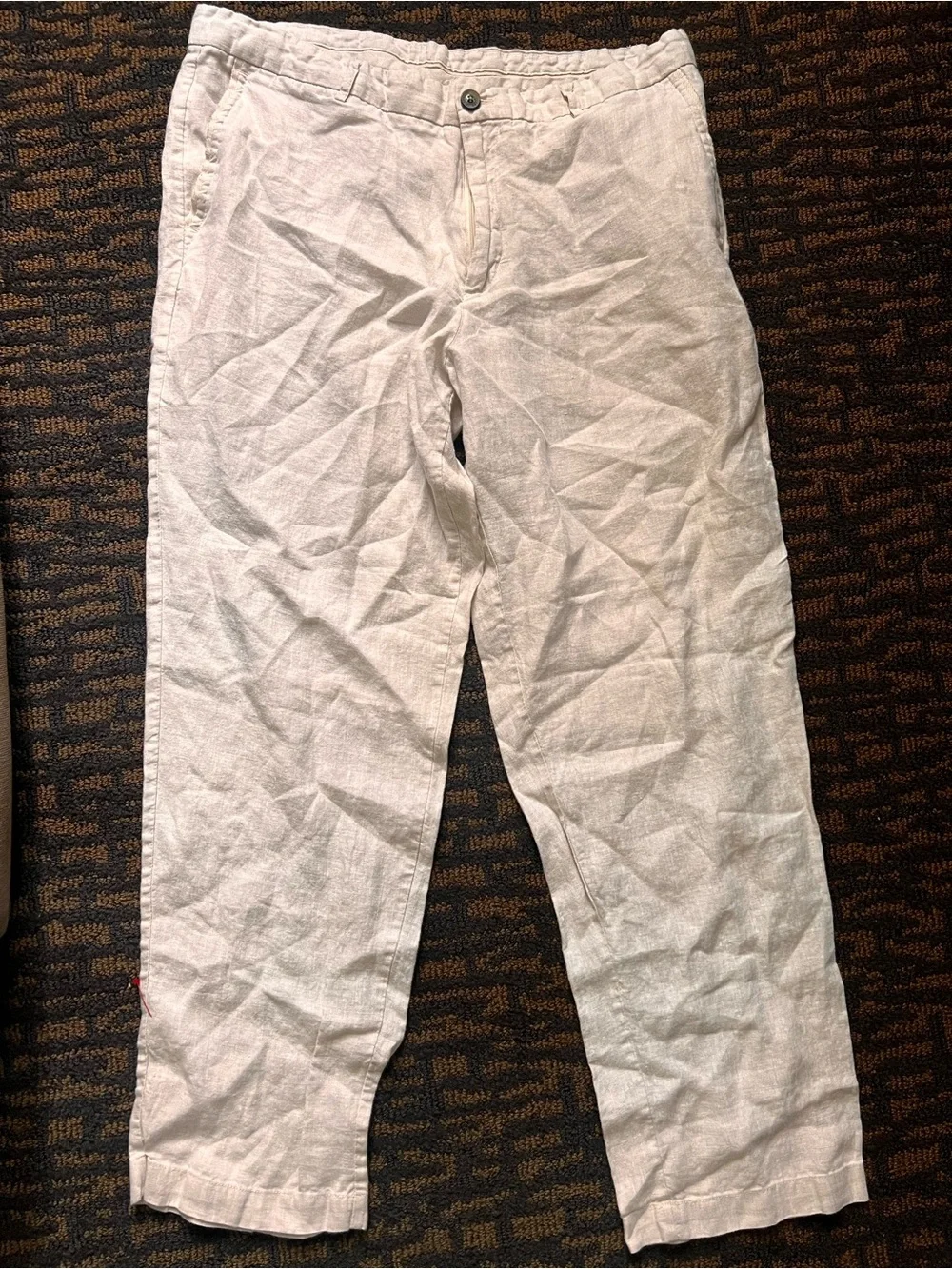 Tasso Elba 100% Linen Men's Cream Pants Flat Front Tapered Leg Resortwear Summer